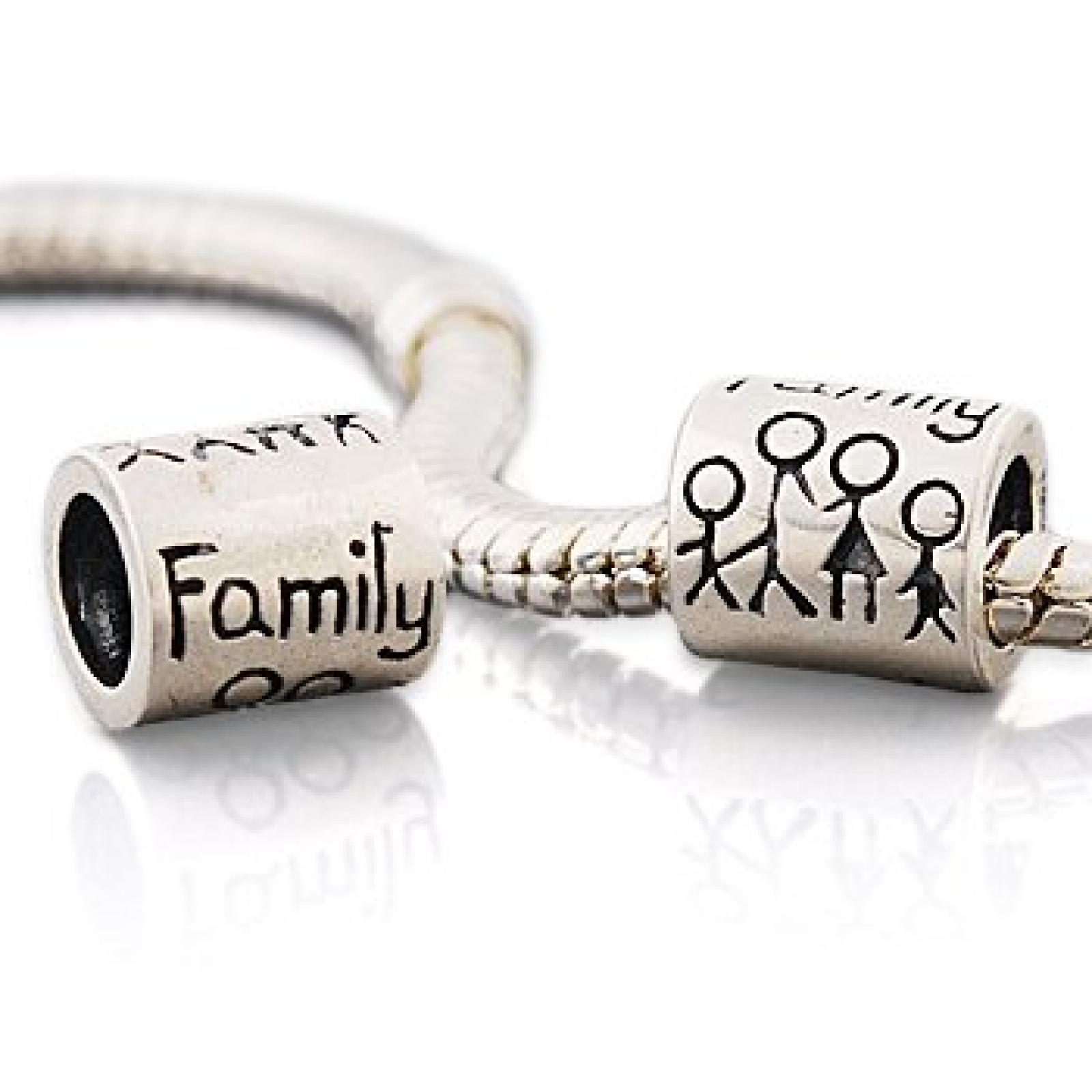 Andante-Stones Original Massiv 925 Sterling Silber Bead mit "FAMILY" Gravur Familie Element Kugel für European Beads Modul Armband + Organzasäckchen 